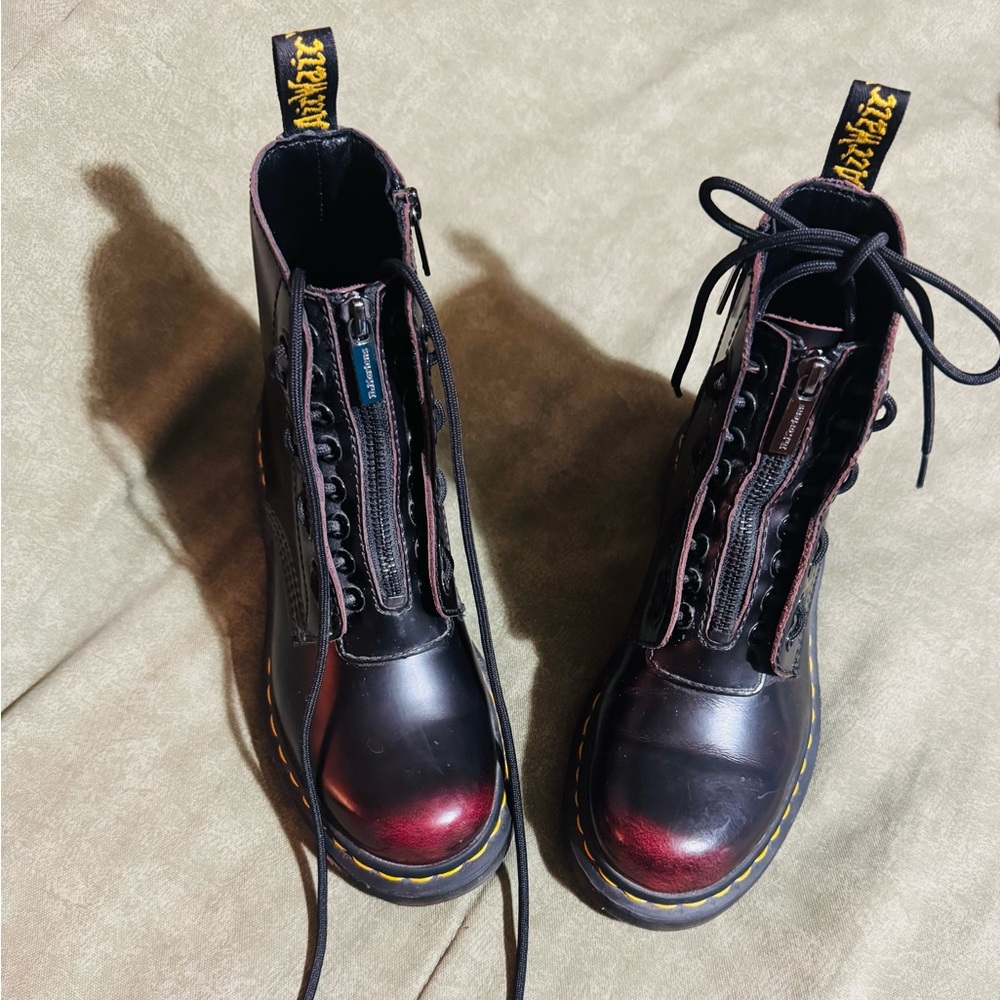 Dr. Martens Black and Burgundy Combat Boots